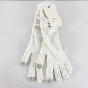 A New Day Womens Gloves Knit Ruched Ribbed White